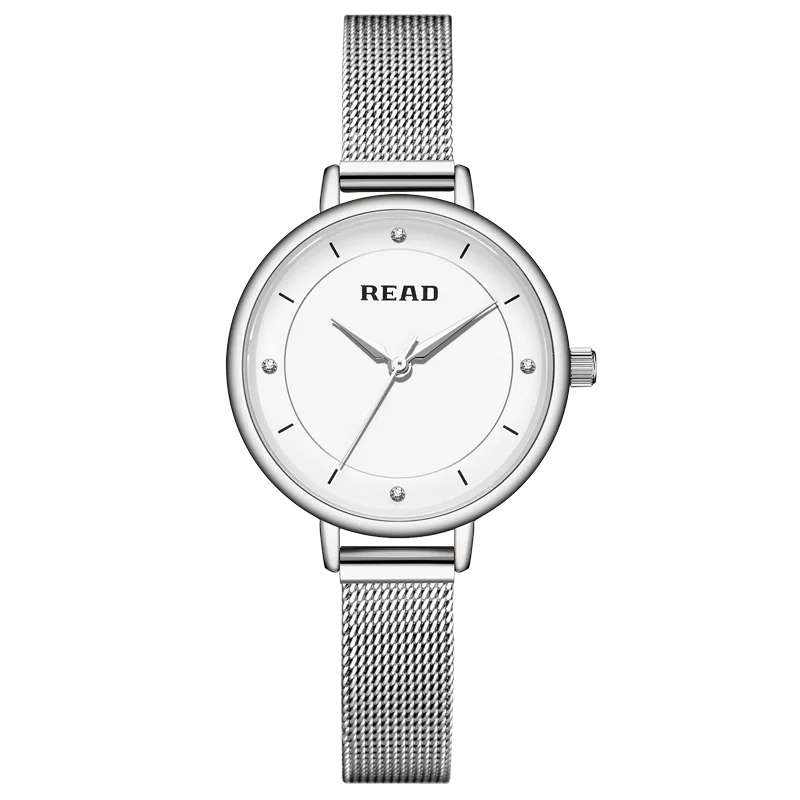 READ Women Quartz Watch | Minimal Diamond‑Dot Dial | Stainless Steel Mesh Band | 30M Water Resistant Folding Clasp Dress Watch