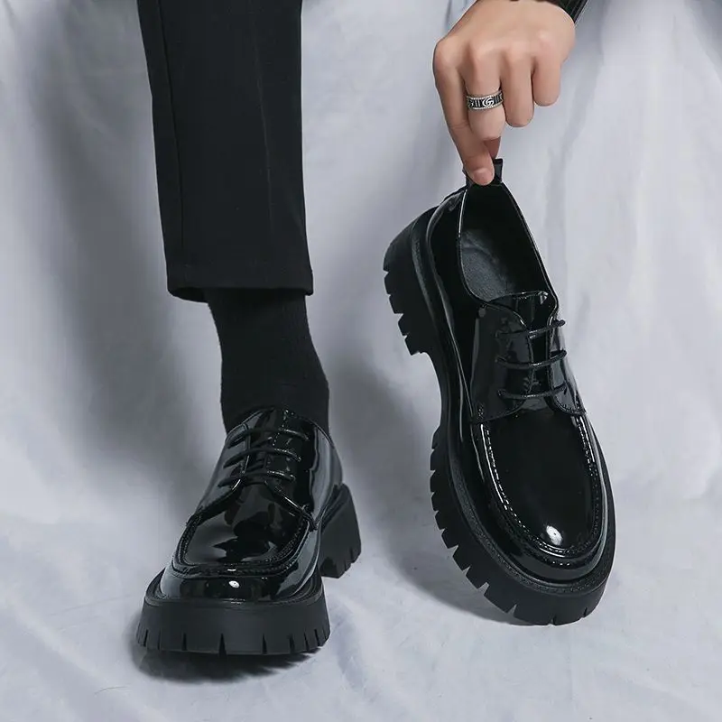 

Men's Oxford Shoes Glossy Leather Men's Office Shoes Men's Formal Shoes Formal Lace-up Heightened Black Leather Shoes B86