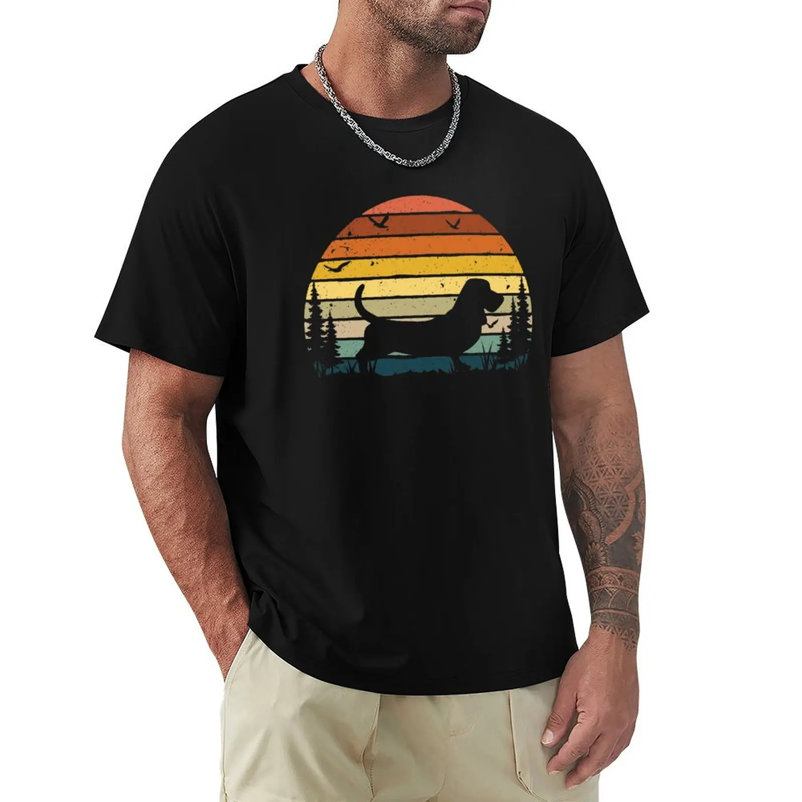 

Basset Hound Dog Retro Vintage T-Shirt Athletic Fit Sports Short Sleeve Top
