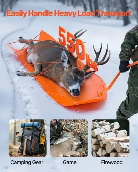 Trenó de arrasto de cervo 72,8 x 22,8 pol. 550 libras Trenó multiuso de PE para transporte