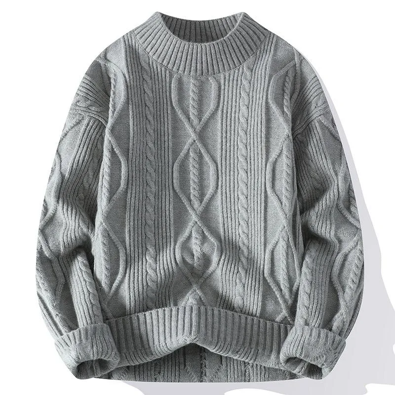 

O-collar Knitted Sweater Solid Color Clothes Winter Vintage Pullover Men Coats Solid Striped Pullover Mens Turtleneck Autumn New