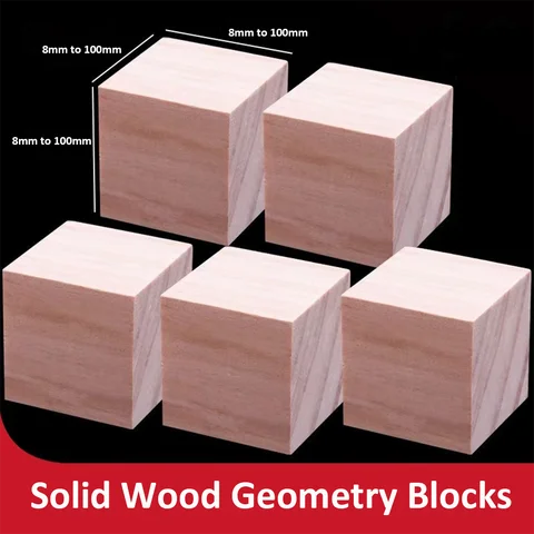 1-1000Pcs 8-100mm Wooden Cube Blocks Math Geometry Set of Natural Wood Solid Squares DIY Accessories for Children's Puzzle Toys
