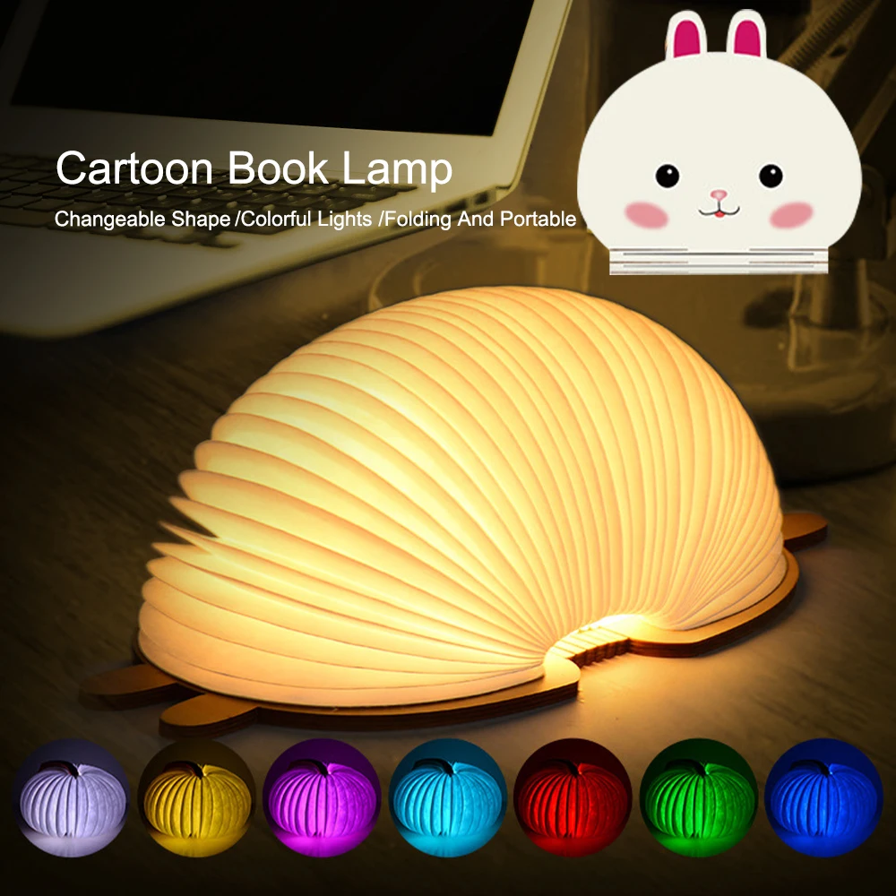 ไฟหนังสือไม้การ์ตูน DIY ตกแต่งไฟสำหรับบ้านไฟ LED เปลี่ยนสีได้รูปสัตว์น่ารักโคมไฟหนังสือพับได้ของขวัญวันวันเกิดสำหรับเด็ก