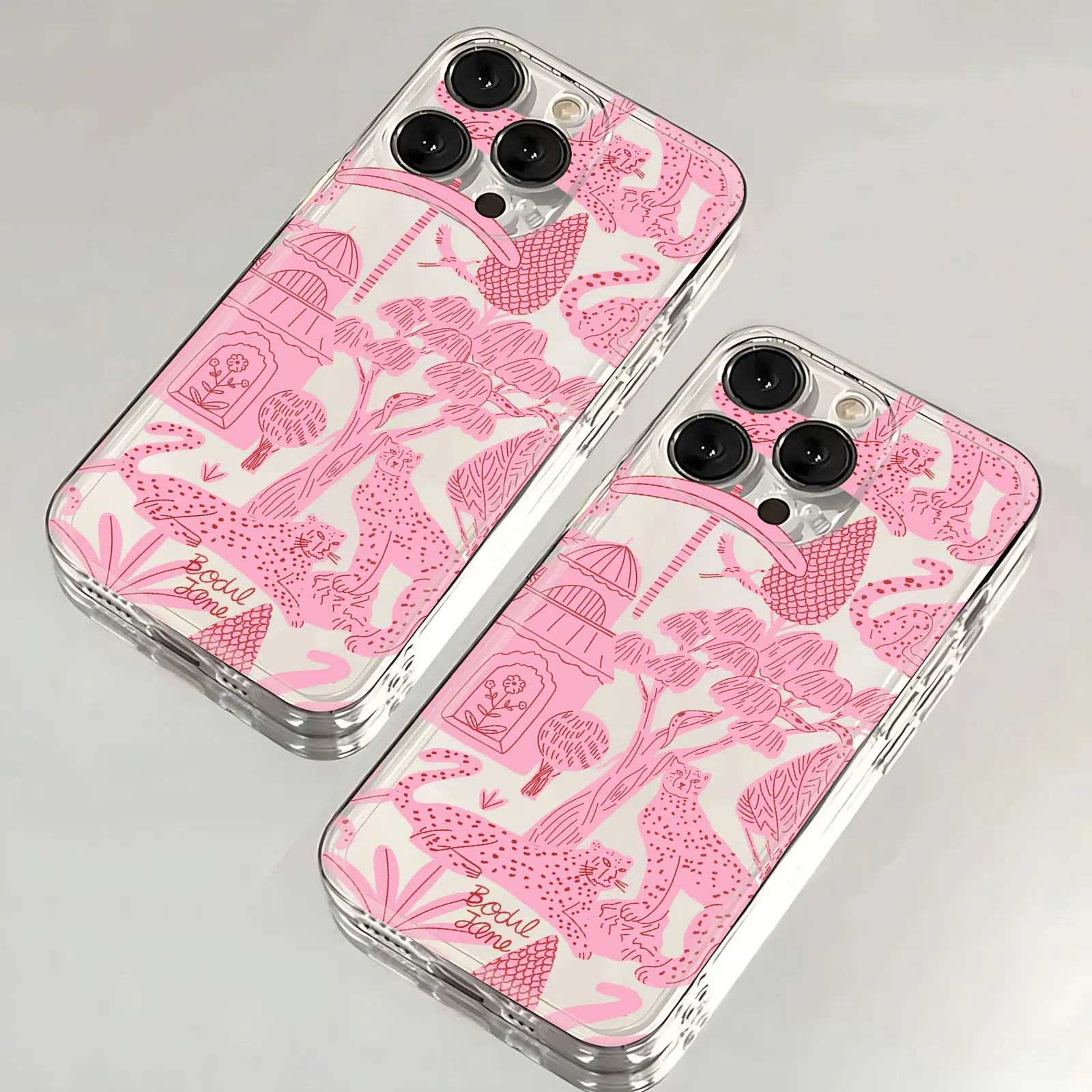 Fashion-Pink-Leopard Phone Case For iPhone 16 15 14 13 12 11 Mini Pro Max X XR XSMax 7 8 Plus SE20 Transparent Cover