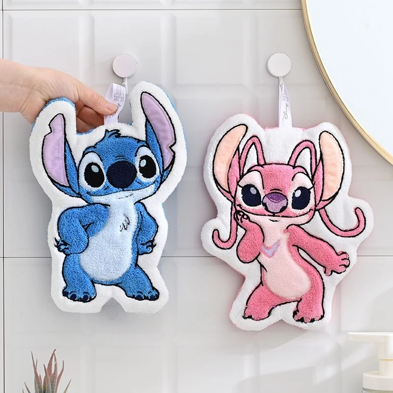 Disney Lilo and Stitch Hanging Hand Towel Coral Fleece Hairless Kitchen Kawaii Hand Towel Absorbent Soft and Comfortable