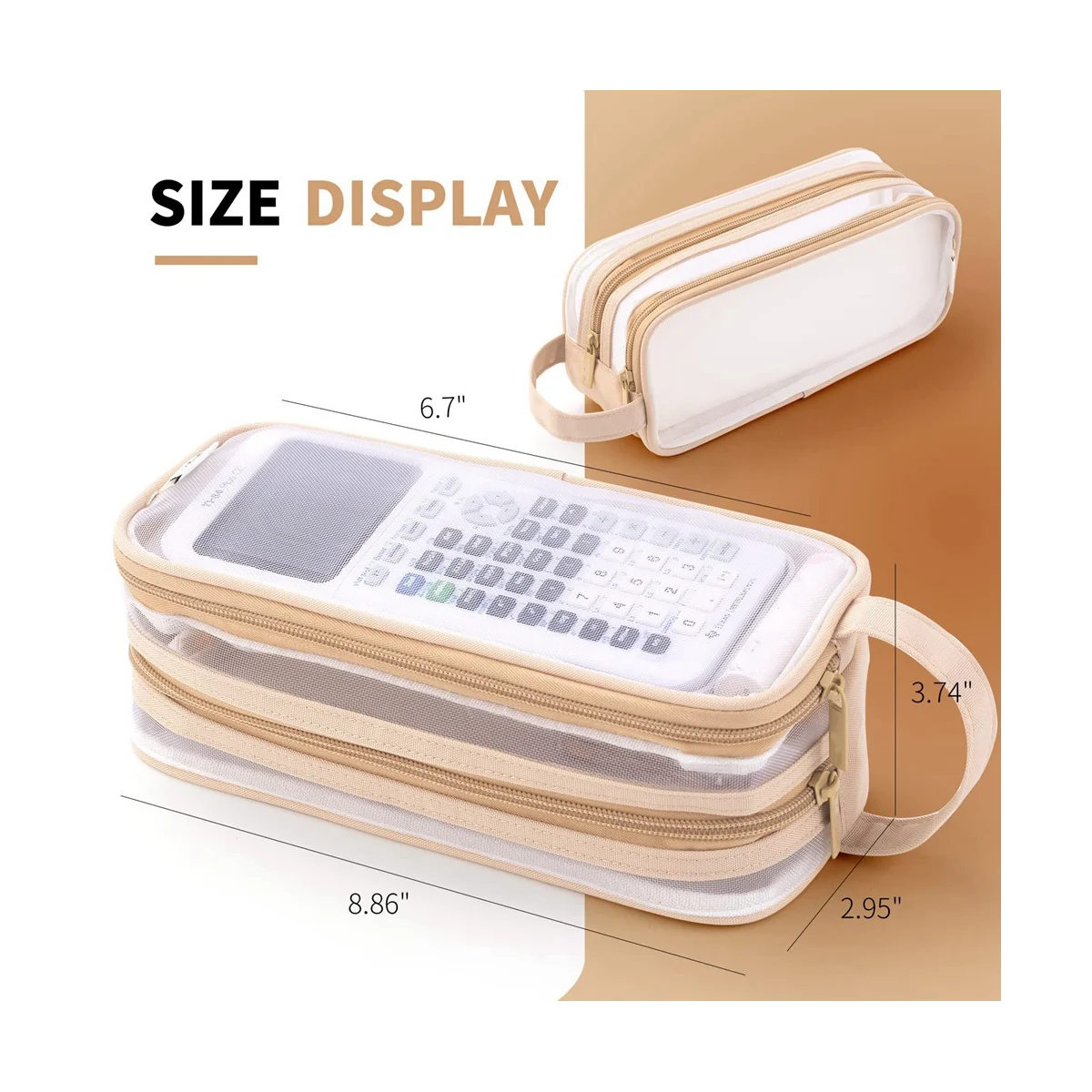 Imagem -03 - Limpar Handheld Multifunções Malha Lápis Case Compartimento Caneta Bolsas Bolsa para Estudantes Adolescentes Marrom Claro Grade