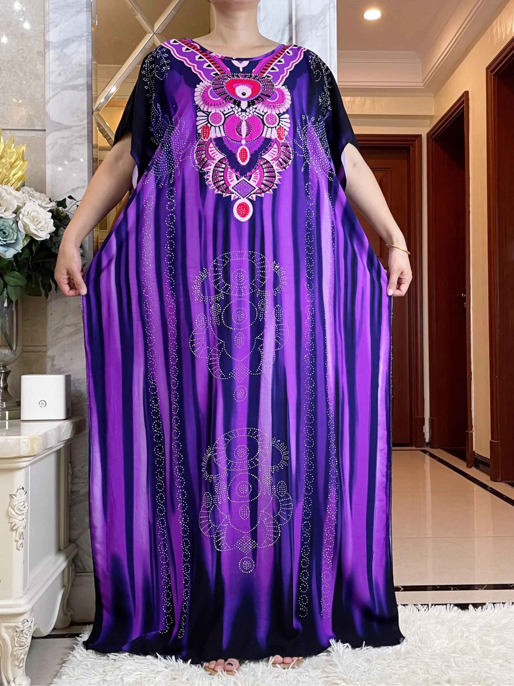 Newest Summer Party Dress Short Sleeve With Big Scarf Printing Floral Loose  Boubou Maxi Islam Women  African Abaya Clothes