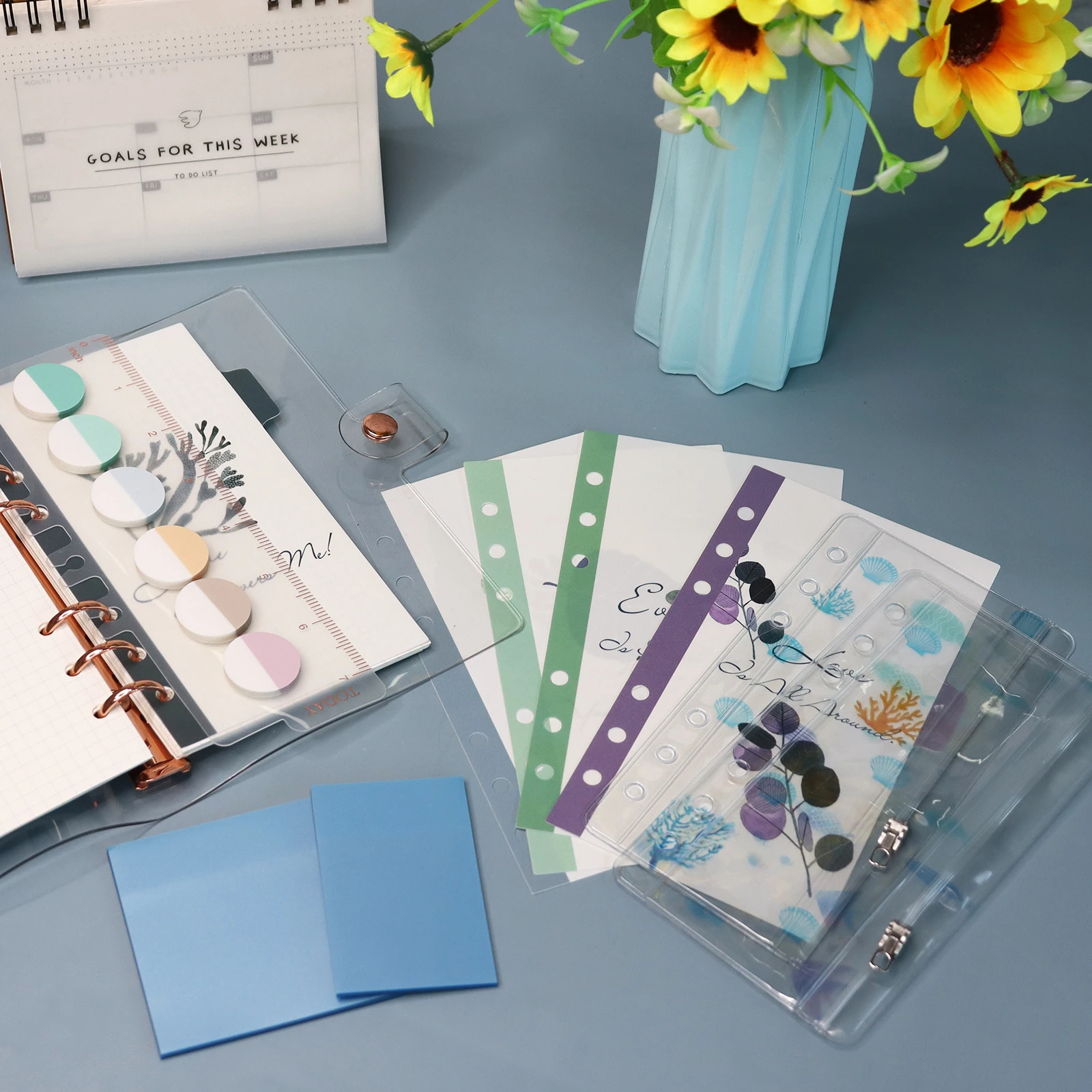 2022 Planner Accessories BookMark Journal Divider Set With Pockets Transparent Sticky Note In Transparent Bag For Gift