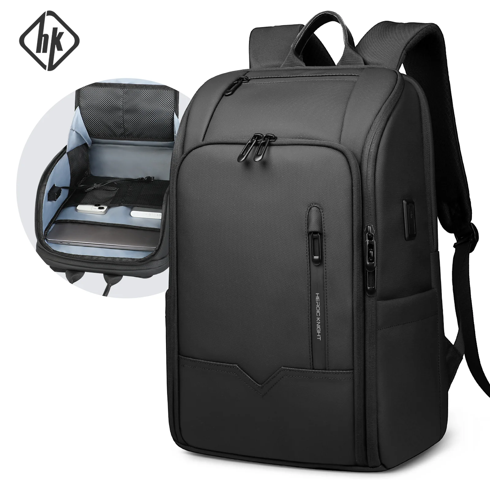 香港大容量ビジネスバックパック メンズ 防水 盗難防止 旅行バックパック 15.6インチ ノートパソコンバックパック USB付き カジュアルリュックサック