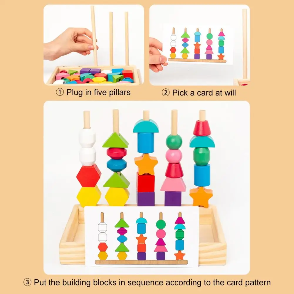 Montessori Learning Kit for Toddlers Wooden Tie Beads Toy Set Educational Montessori Wooden Toy Sets for 2-4 Year Olds Building