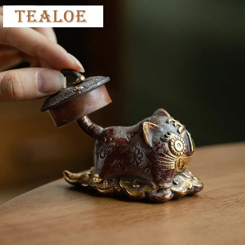 Creative Puppet Tiger Tea Pet Red Gold Coarse Pottery Tea Pot Lid Stand Aesthetic Tea Figurine Statue Teaware Ornaments Craft