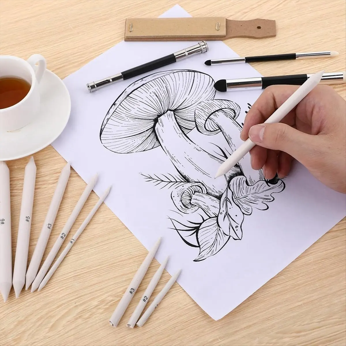 (A64E) 13PCS Blending Stump, Art Blenders with Blending Sponge Pens and Sandpaper Pencil Sharpener Blending Sticks for Drawing