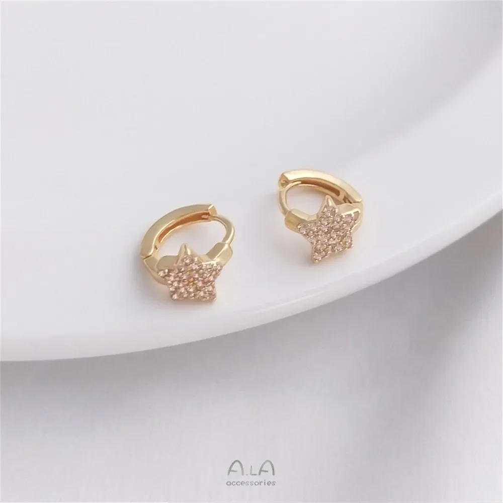 14K Gold Plated Micro-inlaid zircon twigs peach star bow-knot earrings buckles fashion light luxury earrings