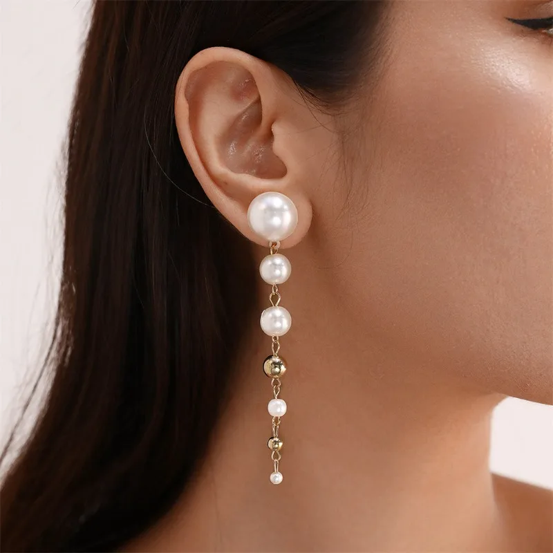 Boho Style Imitation Pearl Tassel Women's Dangle Earrings Luxury Wedding Party Pendant Stud Earrings For Women Fashion Jewelry