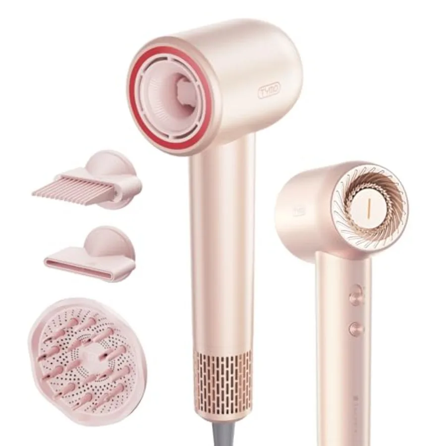 

Compact 200 Million Ionic Hair Dryer with Comb and Diffuser for Curly Hair Fast Dry Pink Portable Blow Dryer 110 000RPM 4 Temps
