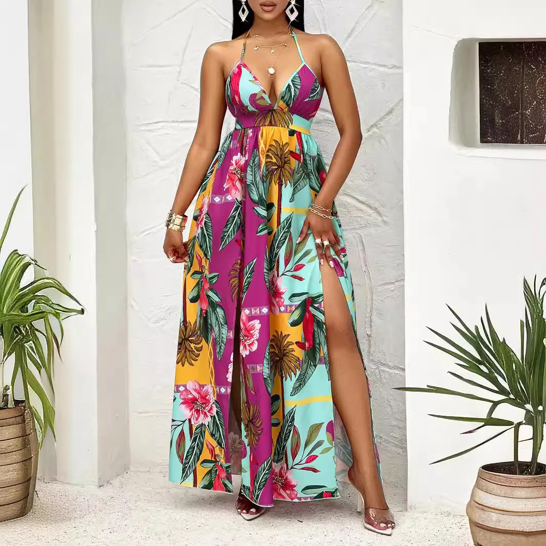 

Beach Bath Exits Woman Sexy Cover Up Swimwear 2024 Boho Costumes Summer Pareo Praia Strap Printed With Floral Patterns Slip