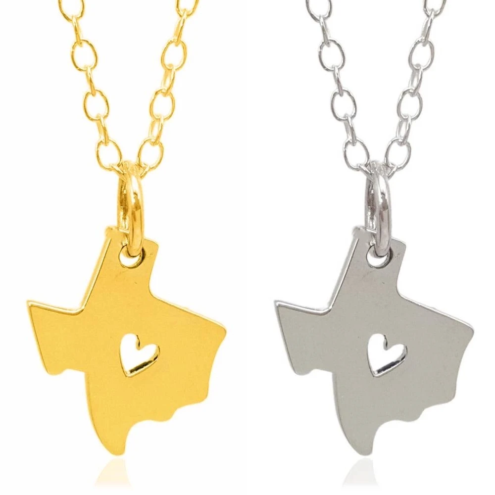 State of Texas Map Shaped Necklace Stainless Steel Small Pendant TX Heart Love Texan Charm Collar Clavicle Choker Hometown Gifts