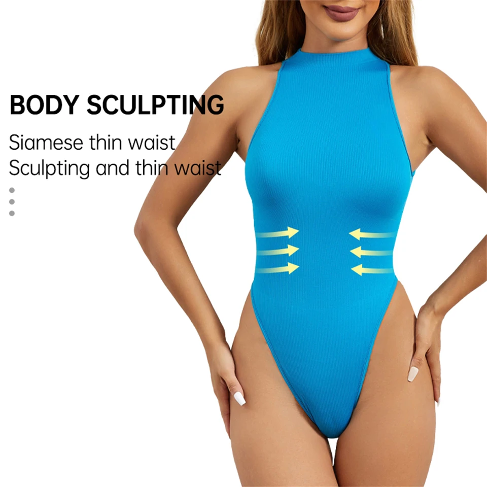 Becirzet Bodysuit Damen Figurformer Taillenformer Sexy Damenunterwäsche Offener Schritt Tanga Rundhals Ärmelloses Top – Detail 6