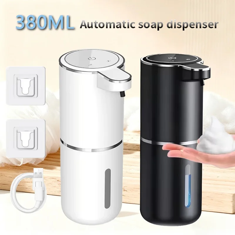 Dispensador de sabonete com sensor automático de indução infravermelha, com capacidade de 380ml, para mesa ou parede, com 4 níveis de ajuste, para shampoo.