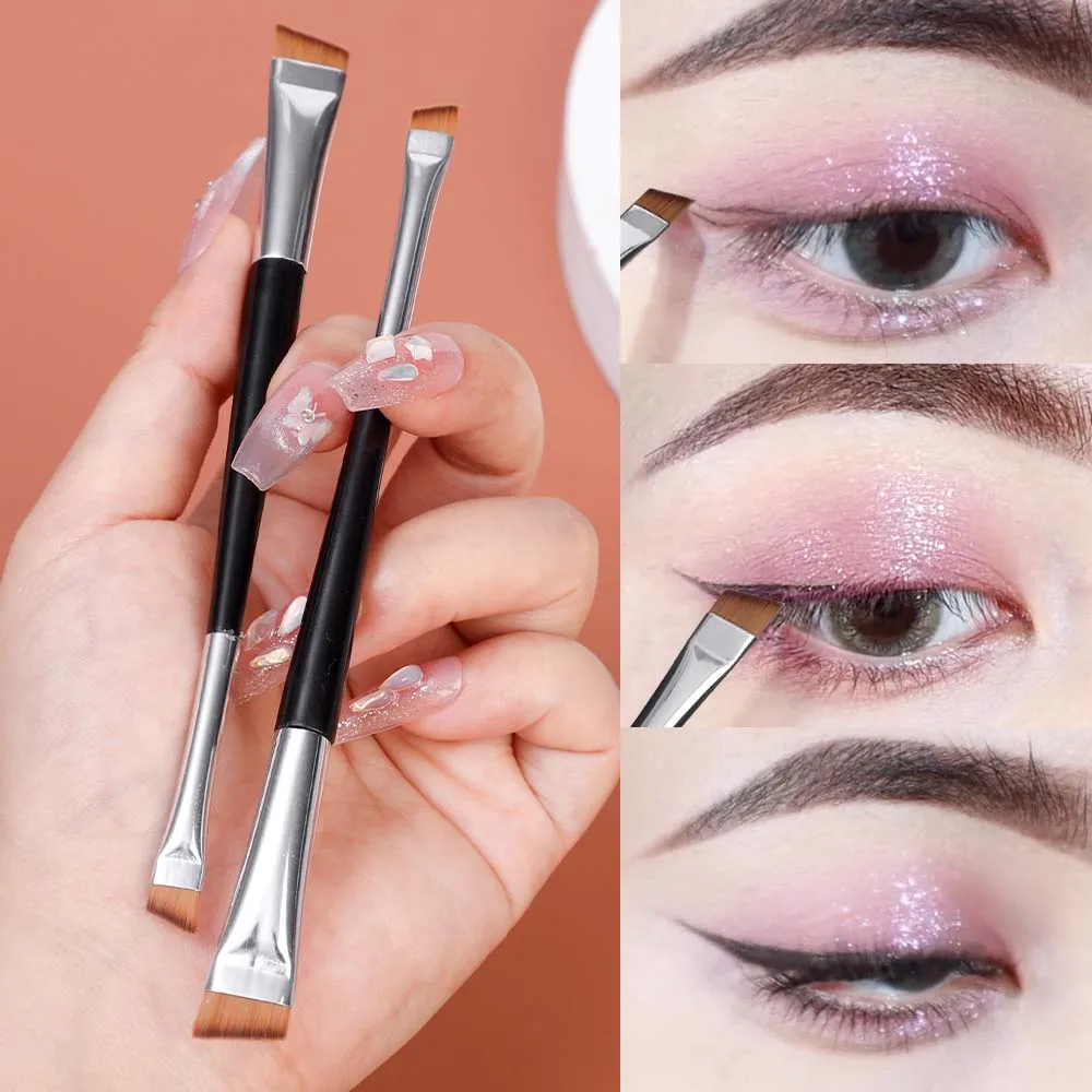 Soft Blade Angled Thin Eyeliner Brush Double Head Sickle Eyebrow Makeup Brushes  Professional Liner Brow Beauty Make Up Tools