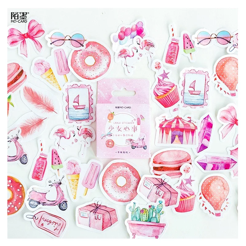 46 Pcs/Set Lovely Pink Girl Mini Sticker Cartoon Mobile Decorative Stickers Scrapbooking DIY Craft Stickers