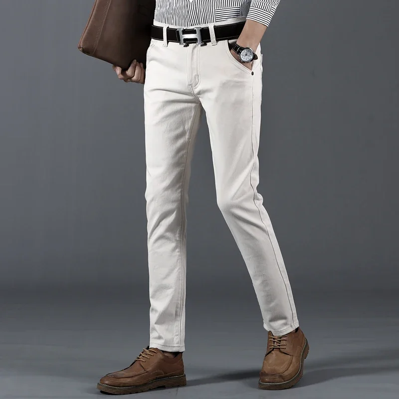 6 ألوان الرجال الكلاسيكية بلون الصيف عالية الجودة رقيقة سراويل تقليدية الأعمال موضة تمتد القطن سليم العلامة التجارية بنطلون الذكور