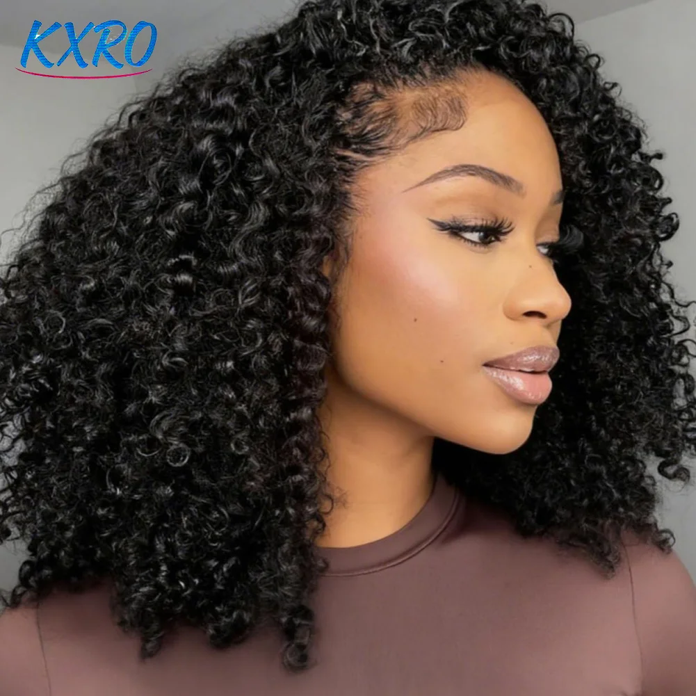 32 Inch Natural Black Curly Brazilian Remy Human Hair 3 In 1 Half Wig 200% Density  Leave Out Full Machine Made Seamless Clips Adjustable Drawstring Soft Bouncy Minimal Shedding Heat Resistant Wigs For Black Women