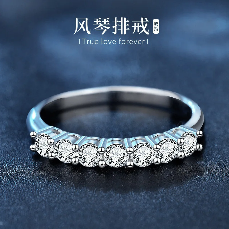 

Korean-style fashion jewelry S925 sterling silver moissanite ring, closed-end princess cut moissanite ring, tail ring