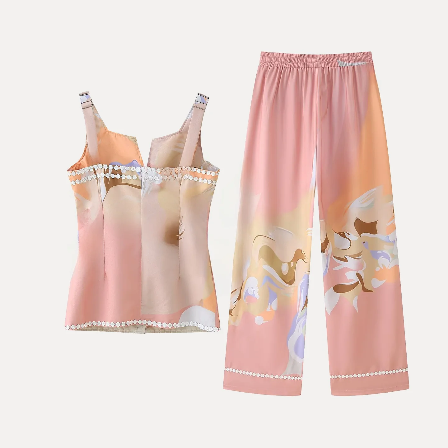 

Новинка лета 2029, женский жилет с рюшами, комплект из топа и брюк, моющееся полиэфирное волокно, круглая застежка на пуговицы