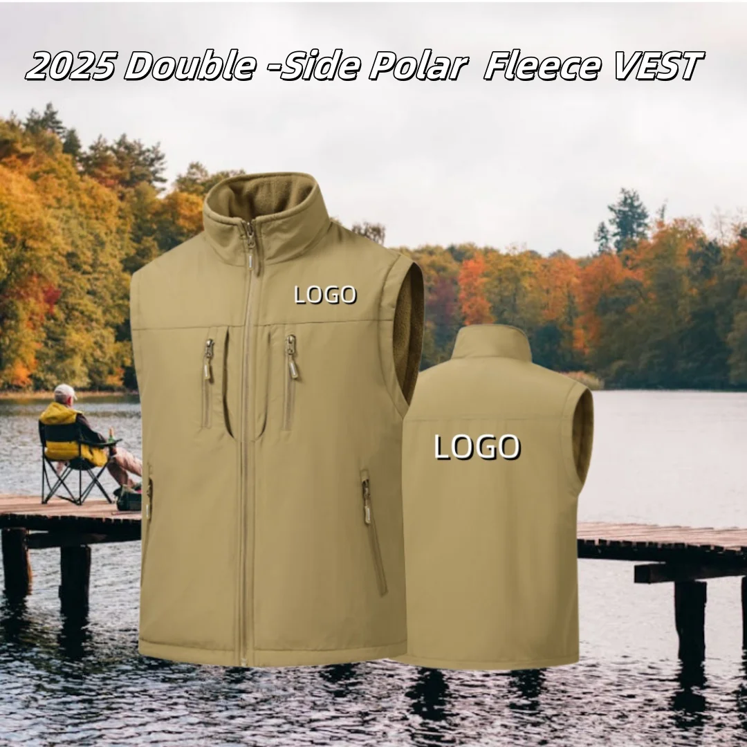 

2025 Autumn/Winter Fashion Double-Sided Polar Fleece Vest Men's Cargo Vest Outdoor Multi-Pocket Thick Fleece Coat