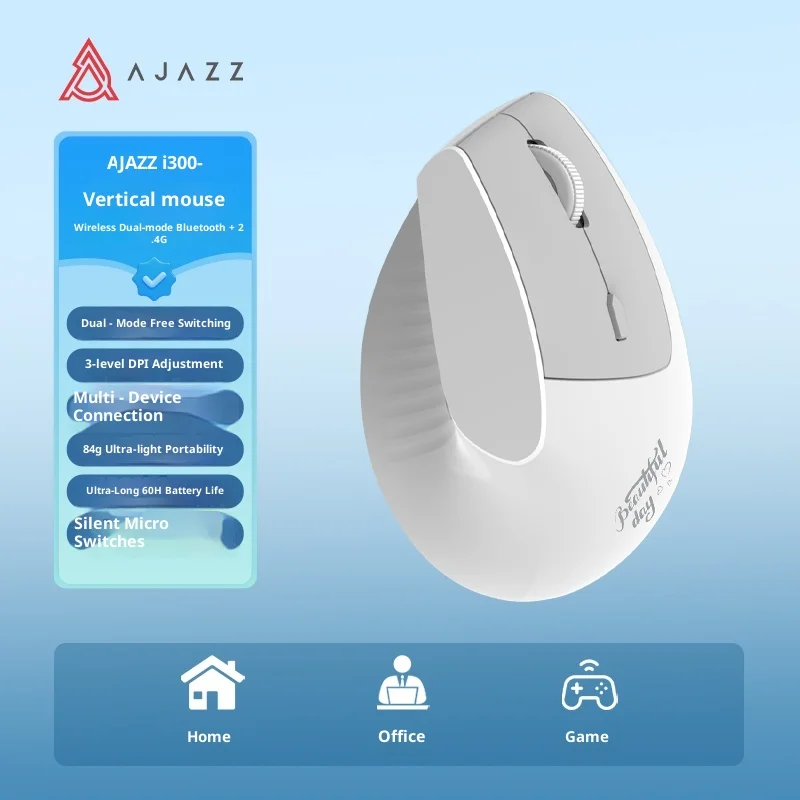 Новая черная беспроводная Bluetooth вертикальная мышь Jue I300, бесшумная двухрежимная перезаряжаемая специальная компьютерная офисная эргономичная праздничные подарки