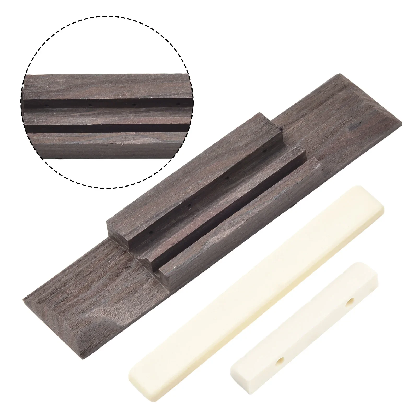 3 Pcs/set Ukulele Rosewood Bridge & Nut And Saddle Slotted For Guitar Ukulele Parts Rosewood(bridge); Plastic(saddle&nut)