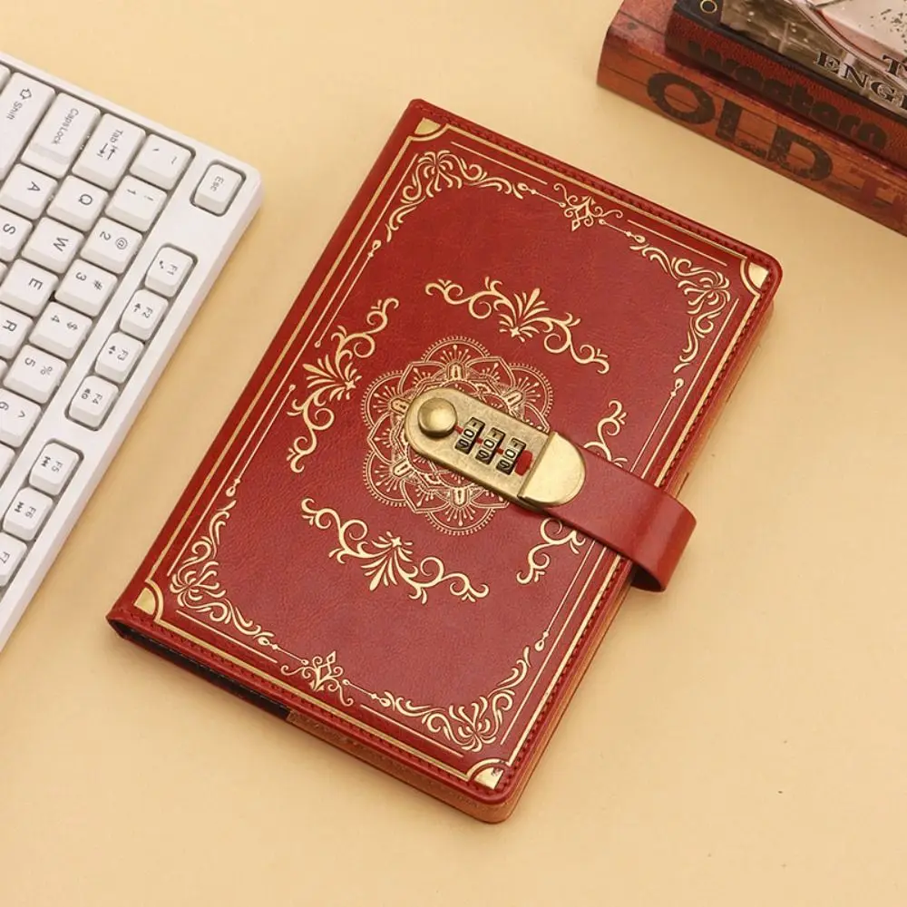 A5 100Sheets Journal Notebook With Lock Flower Cover PU Leather Personal Notebook Line Paper Stationery Diary Writing Pads Work