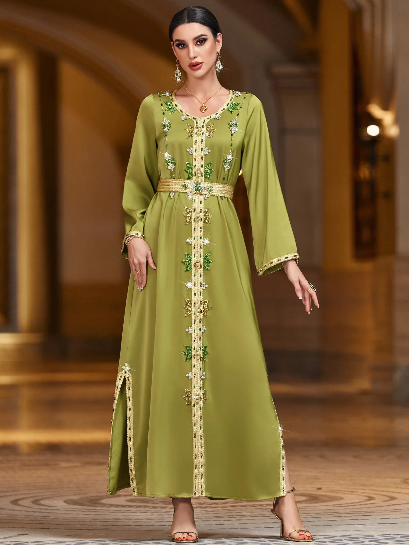 

Eid Mubarak Djellaba Satin Abaya Dubai Kaftan Women Maxi Dress Muslim Kaftan Robe Gown Islam Jalabiya Femme Musulmane Vestidos