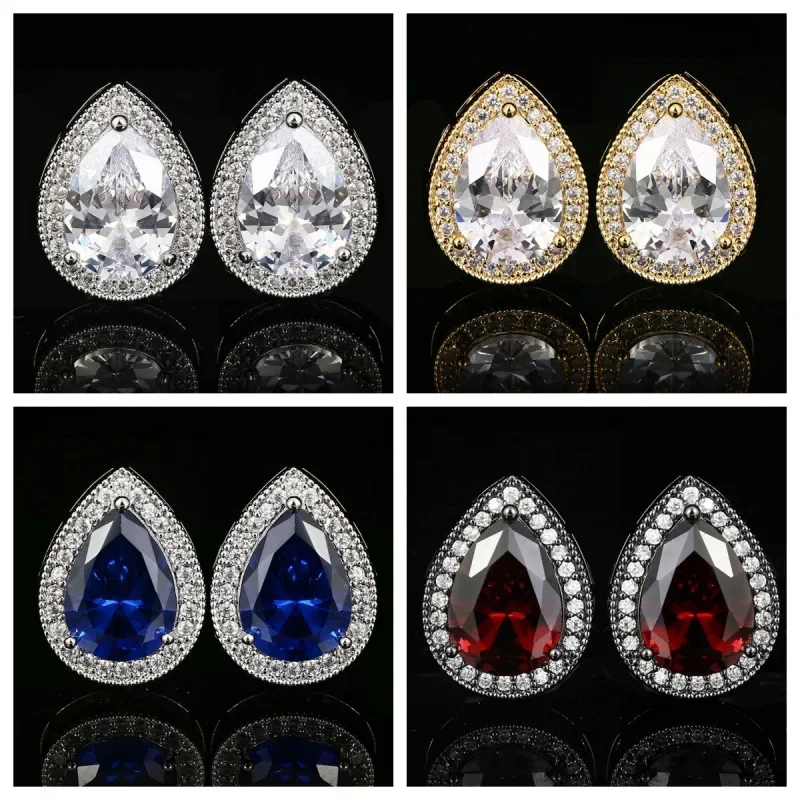 

French Luxury Men's Wedding Cufflinks Waterdrop Crystal Zircon Cuffs Buttons Men Women's Business Banquet Suit Shirts Cuff Links