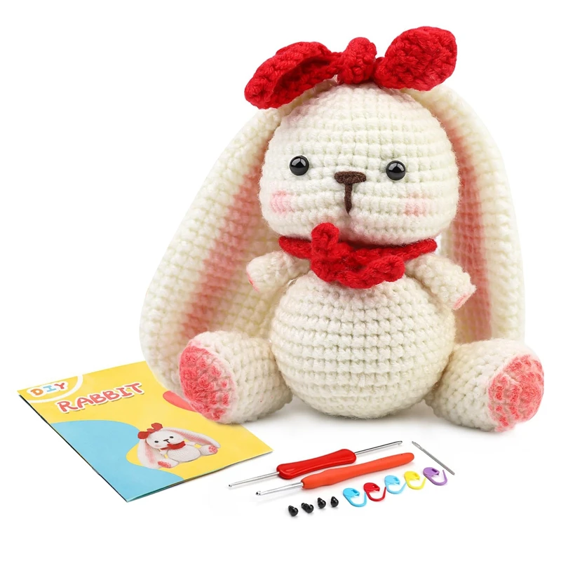 Complete Crochet Kits for Beginners, DIY Animal Rabbit Crochet Kit with Knitting Markers Easy Yarn Ball, Instruction