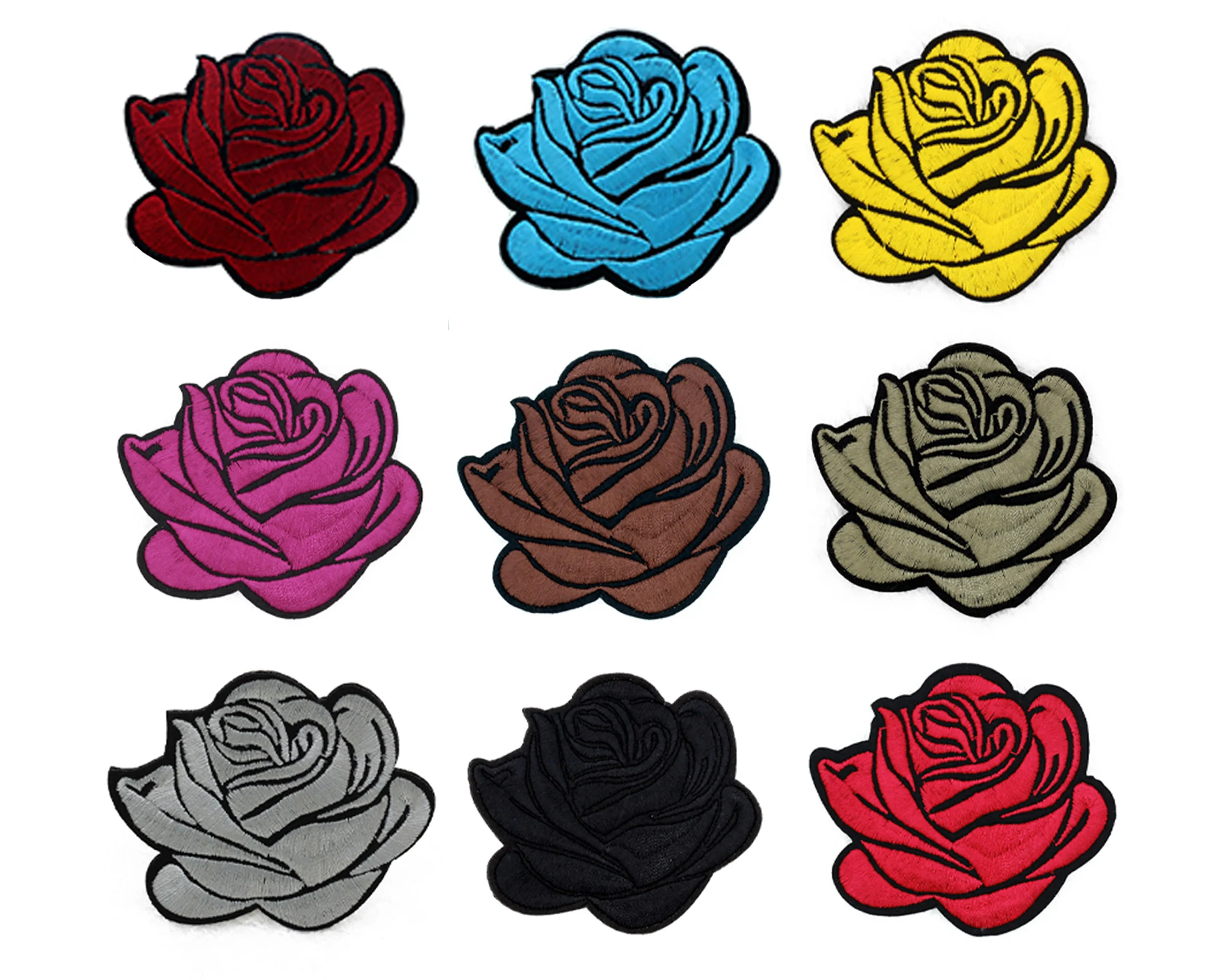 25/200PCS Iron On Sew On Applique For DIY Crafts Bag Cap Decor Badge 9Colors Embroidery Rose Flower Patch