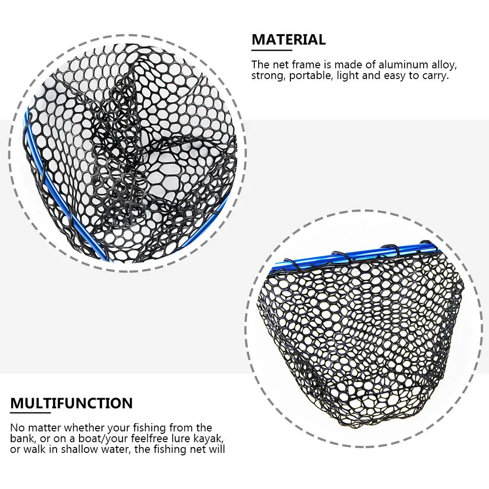 

Aluminum Alloy Landing Net Rubber Mesh Fishing Boat Kayak Accessories Light Portable Handle Equipment Hand Dip Boating