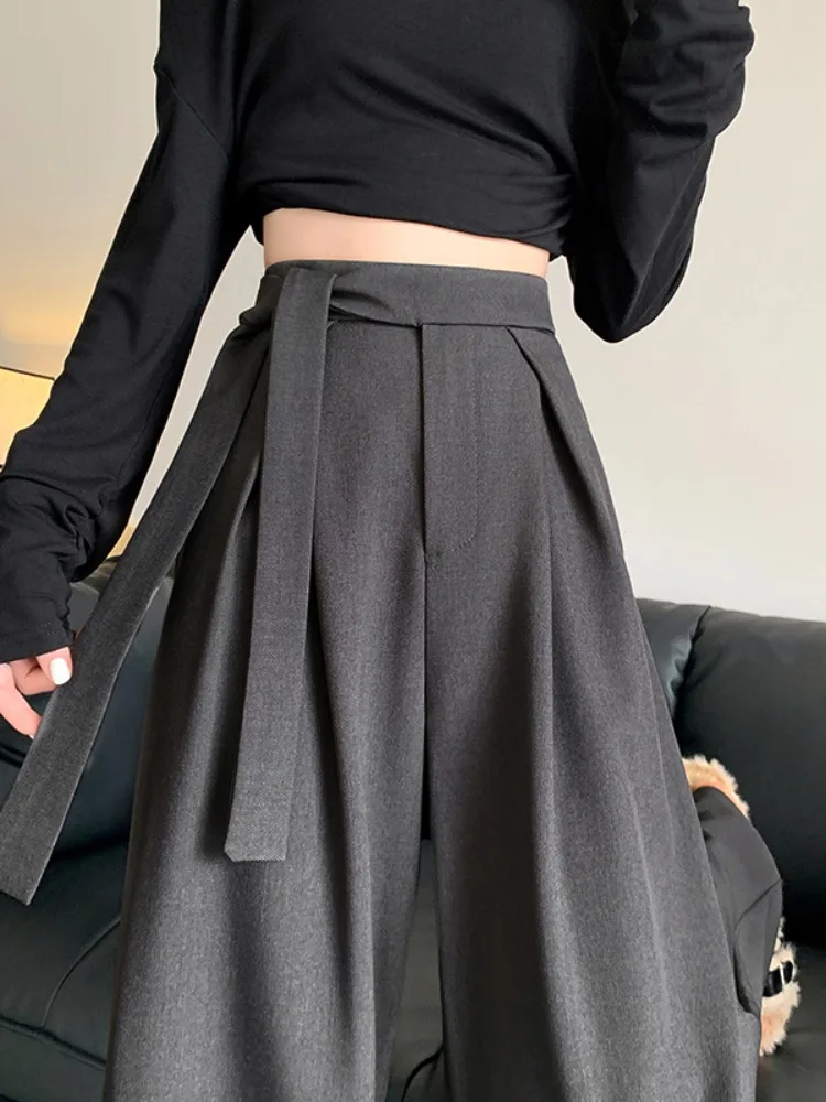 Hoge taille wijde pijpen pakbroek met riem Dames herfst winter ontwerp sensatie wollen casual broek Koreaanse Sle woon-werkverkeer Faion