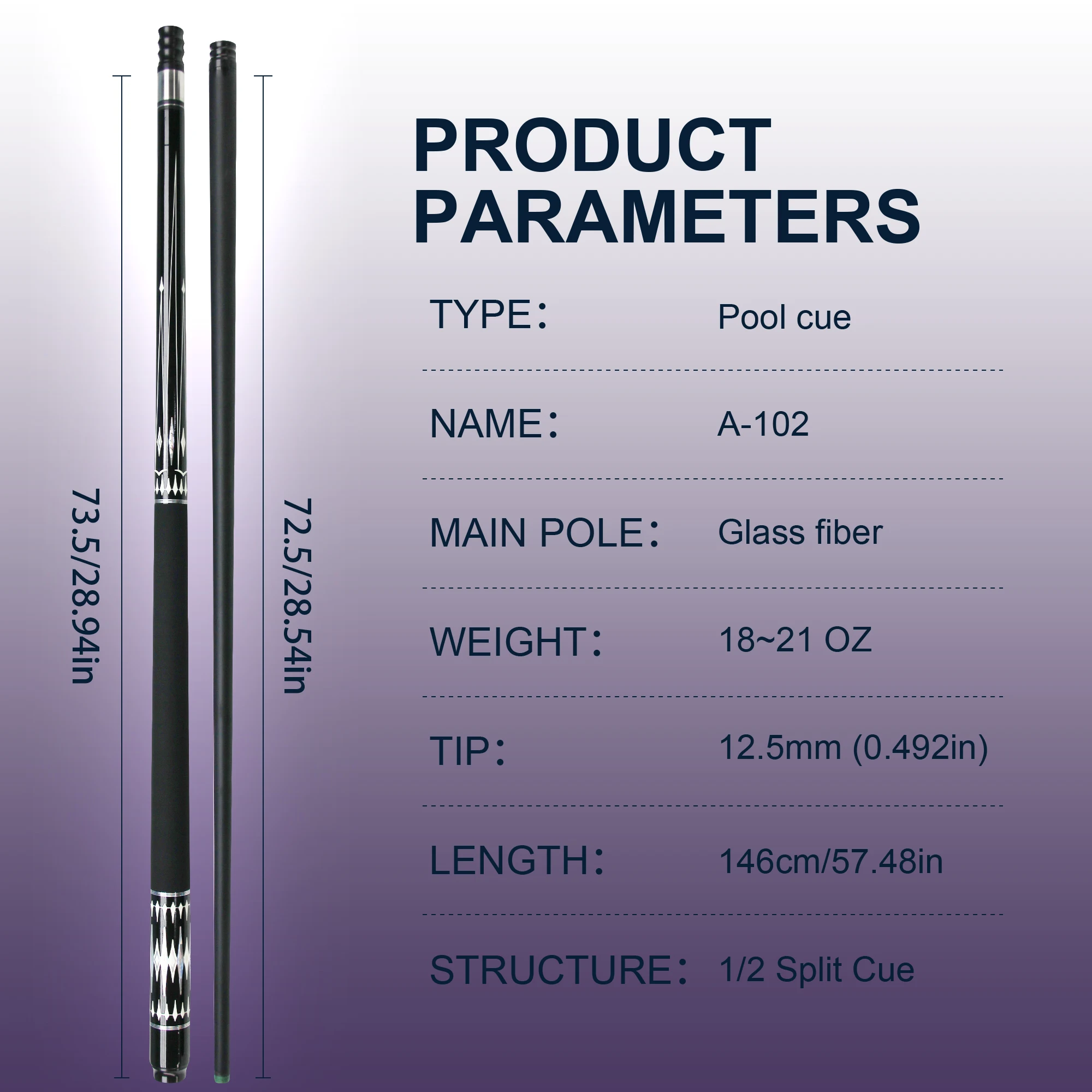 Professional Carbon Pool Cue Stick 1/2 Joint Portable Utility13mm Tip– stability putter shaft for carom cues and 3-cushion