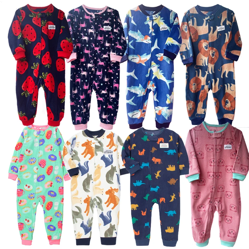 

2T Toddler Baby Clothes Romper Children Fleece Outdoor Clothing Winter Warm Climbing Jumpsuit Zipper One-piece Coverall Pajamas