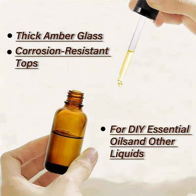 12pcs 30ml amber light proof glass essential oil bottle with glass dropper for essential oil sample cosmetics perfume travel