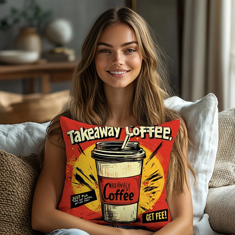 Vintage-Inspired Pillowcases: Coffee, Pizza, Retro Cinema, and Café-Themed for Unique Home Decor Sofa cushion cover