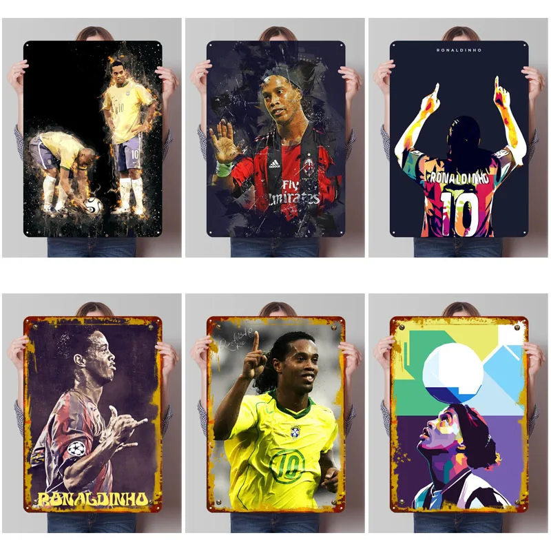 Ronaldinho Metal Signs Football Sports Posters Decor for Room Decor Items Aesthetic Custom Tinplate Sign for Wall Art Decoration