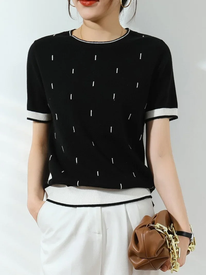 Korean Fashion Elegant Summer Sweater Women Tees Pullover Large Size Short Sleeve T-shirts Female 2024 New O Neck Casual Tops