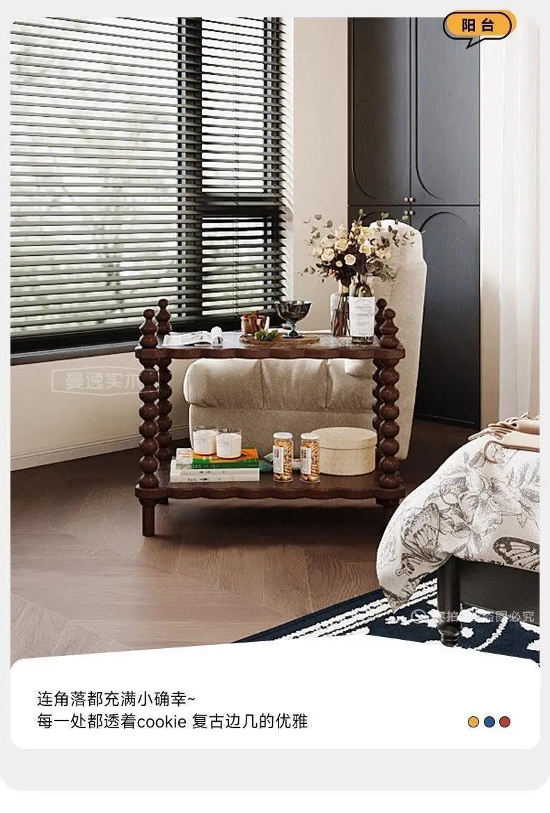 HYS solid wood sofa side few antique living room shelf bedside side cabinet French retro small table small coffee table