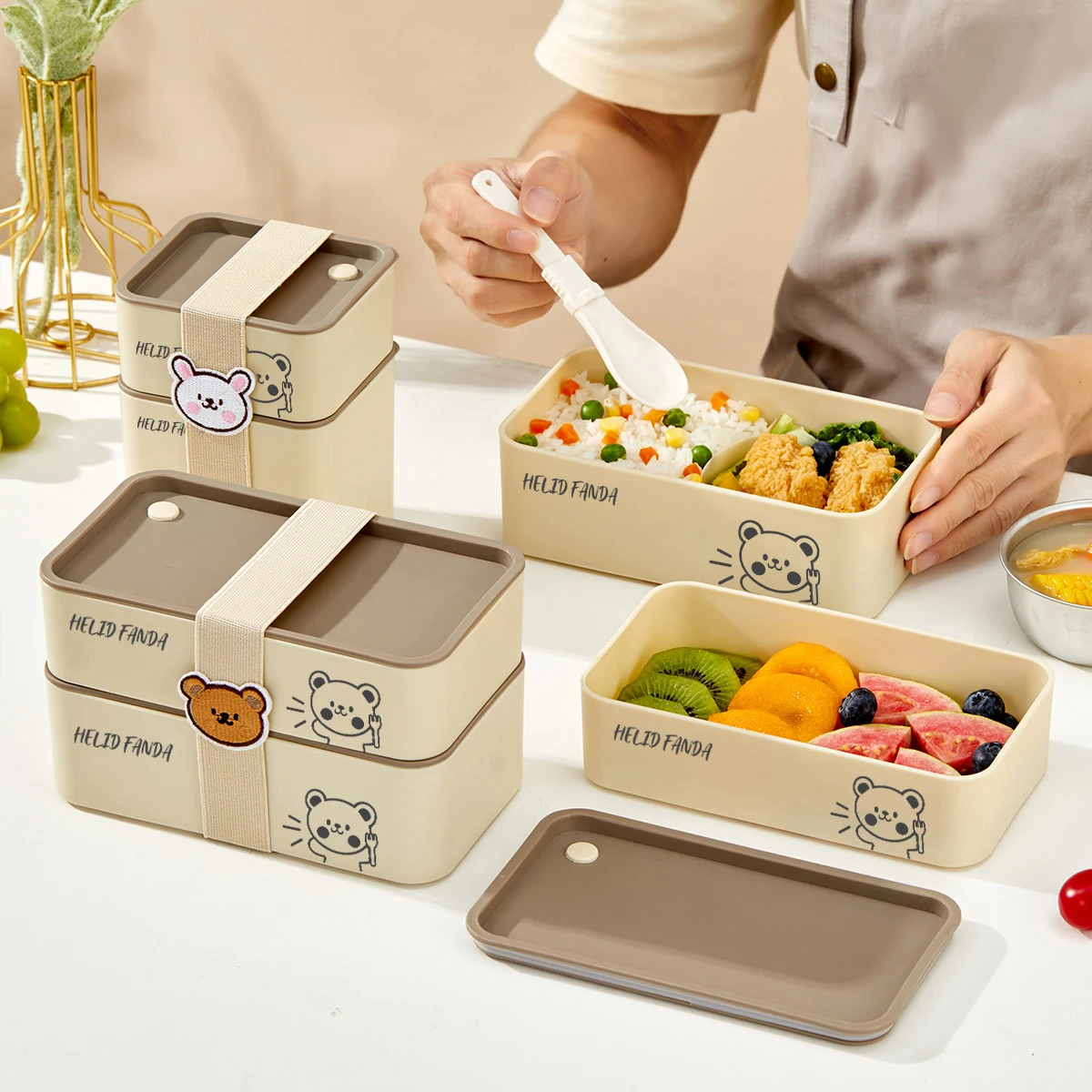 WORTHBUY Plastic Lunch Box Portable Sealed Bento Boxes For Students Adult School Office Stackable Food Box Dinnerware Microwave