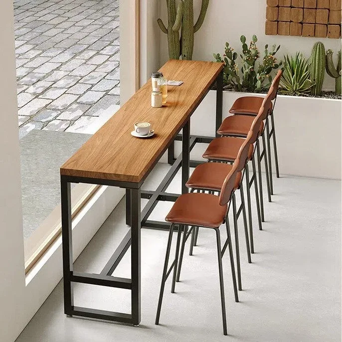 Solid wood bar table Commercial household balcony against the wall Narrow table Long table Milk tea shop Bar high foot