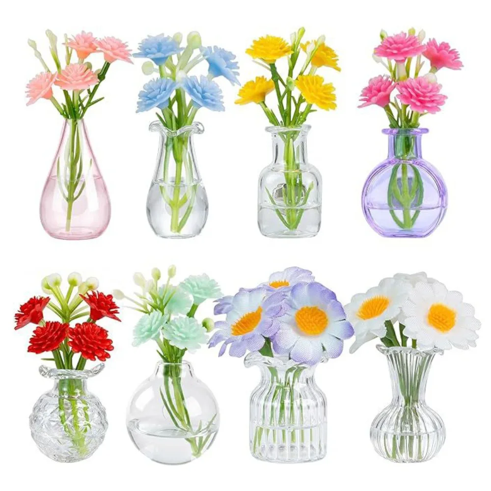 

8Pcs/Set DIY Mini Glass Vase Magnets Creative Modern Refrigerator Magnets Vase with Fake Flower Personality Vase Fridge Stickers
