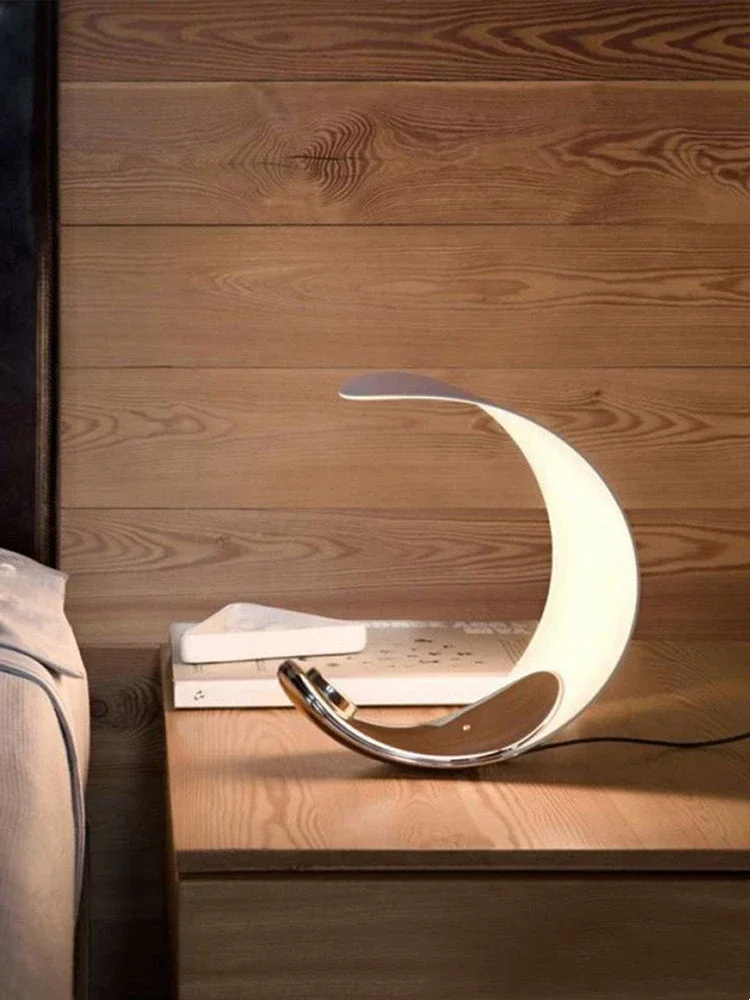 Imagem -04 - Nordic Curl Moon Table Lamp Candeeiro de Mesa Curvo para Quarto Estudo Decoração de Cabeceira Led Atmosfera Designer Night Light